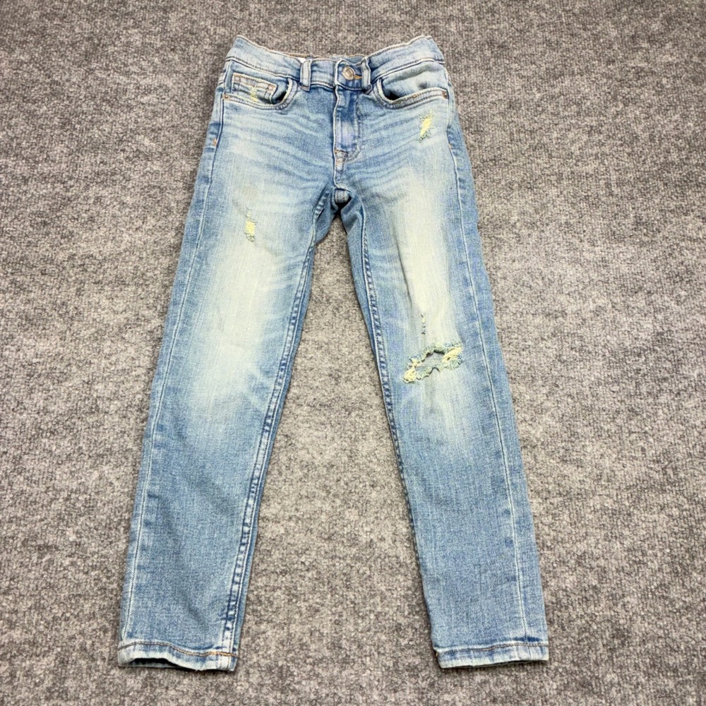ZARA Jeans Kids Sz.6/7 Straight Leg‎ Distressed Light Wash Denim Pants
